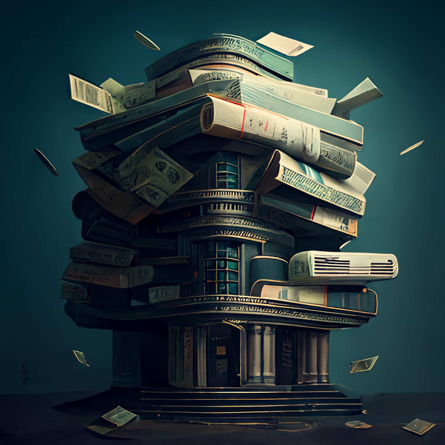 An illustration of library containing money